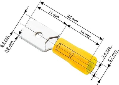 Kabelschoen Vlakstekker 100 stuks - Plat Geel - Insteekbreedte 6.4 mm Insteekdikte 0.8 mm