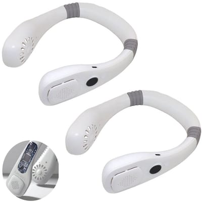 Nek Ventilator Deluxe - Wit - Nekventilator met LED Display - 3 Standen - 5000mAh - Opvouwbaar - Draadloos & Oplaadbaar - Nek Fan - Met Koeling - Draagbare Mini Ventilator - Gezichtsventilator - Handventilator - Hals Ventilator - Neck fan-2pas