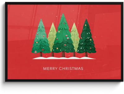 Poster in lijst - Fotolijst 120x80 cm - Posters - Minimalistisch - Kerstbomen - Rood - Sneeuw - Posterlijst zwart - Decoratie - Wanddecoratie woonkamer - Muurdecoratie slaapkamer - Kerstversiering - Kerstdecoratie voor binnen - Kerstmis