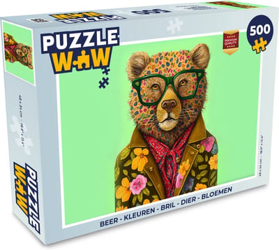 Puzzel Beer - Kleuren - Bril - Dier - Bloemen - Legpuzzel - Puzzel 500 stukjes