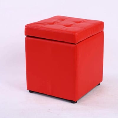 Voetenbank met Opbergruimte - Poef kruk - Extra zitplek - Stevig houten frame - 30x30x35 cm - Rood