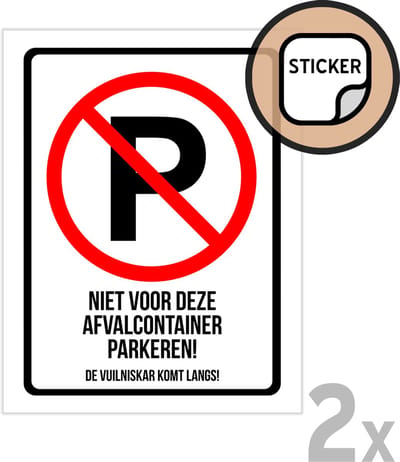 Pictogram/ stickers (2x) | "Niet voor deze afvalcontainer parkeren!" | 19 x 25 cm | Afval | Kliko | Vuilnis | Sticker | Afvalbak | Container | Parkeerverbod | Vuilkar | Vuilniskar | 2 stuks