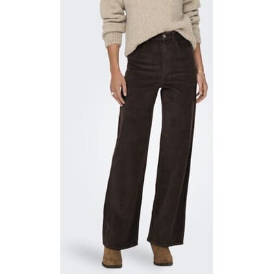 Only bruine dames broek   Wide leg fit   5-Pocket zakken   Rib patroon   Knoop- en ritssluiting   High waist Bruin 38/34