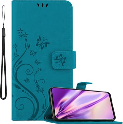 Cadorabo Hoesje geschikt voor Oppo FIND X3 LITE in BLOEMEN BLAUW - Beschermhoes in bloemmotief met magnetische sluiting, standfunctie en kaartsleuven Book Case Cover Etui