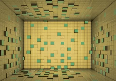 Modern Abstract Squares Green Yellow Photo Wallcovering