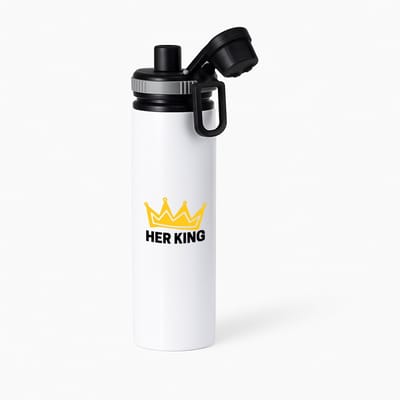 Hacebo® - Her King waterfles met draaidop grijs - Verjaardag - Haar - Hem - Grappige tekst - water fles - 850ML