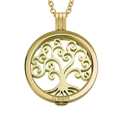 Quiges - Munthouder met Ketting en Munt 33mm Levensboom - RVS Goudkleurig - ERHS995