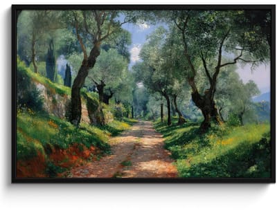 Poster in lijst - Fotolijst 120x80 cm - Posters - Pad - Bomen - Schaduw - Posterlijst zwart - Decoratie - Wanddecoratie woonkamer - Muurdecoratie slaapkamer