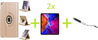 Geschikt voor Apple iPad Air 4 (2020) 10.9 inch Multi Stand Case - 360 Draaibaar Tablet hoesje - Tablethoes - Goud + 2x Screenprotector + Stylus
