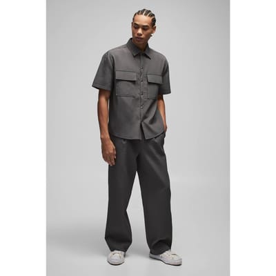 Oversized technische geplooide cargopocketshirt | Charcoal | Size Small