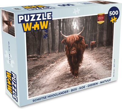 Puzzel Schotse hooglander - Bos - Koe - Dieren - Natuur - Legpuzzel - Puzzel 500 stukjes