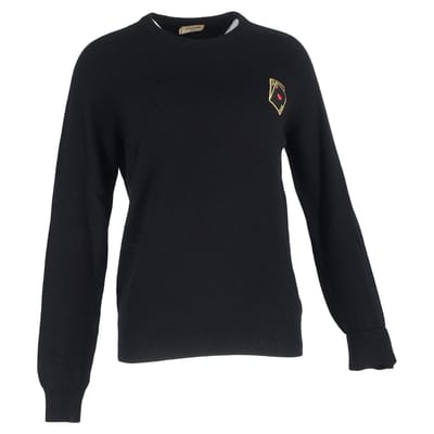 Saint Laurent trui met ronde hals en geborduurde speelkaarten in zwart kasjmier.
