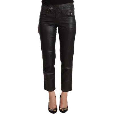 John Galliano Dames Zwarte Glanzende Middelhoog Taille Katoenen Cropped Broek