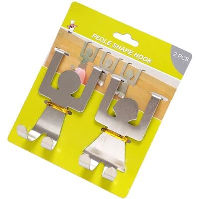 2 stuks Cartoon Man gevormd Metaal Staal Staal Over Kastdeur Haak Keuken Handdoek Hanger Organizer