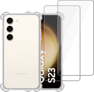 Hoesje geschikt voor Samsung S23 + 2x Screenprotector – Tempered Glass - Extreme Shock Case Transparant