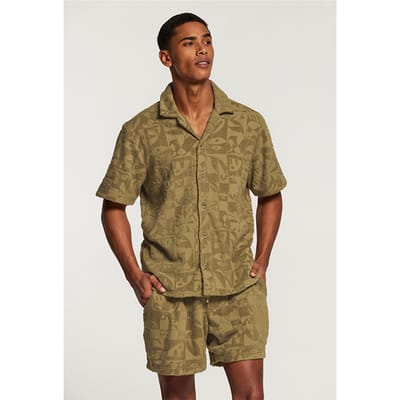 Shiwi Men Toweling Shortsleeve Shirt Dark Moss Green Size: S | Casual Shirts Outlet | Heren | Groen