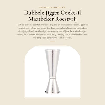Dailygoods- Jigger 60 ml - Dubbele jigger - Maatbeker - Roestvrij staal - Voedselveilig - Duurzaam en gemakkelijk te reinigen