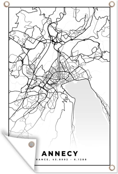 Muurdecoratie Stadskaart - Annecy - Plattegrond - Kaart - Frankrijk - Zwart wit - 120x180 cm - Tuinposter - Tuindoek