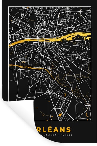 Muurstickers - Sticker Folie - Frankrijk – Plattegrond – Stadskaart – Orléans - Kaart - 20x30 cm - Plakfolie - Muurstickers Kinderkamer - Zelfklevend Behang - Zelfklevend behangpapier - Stickerfolie