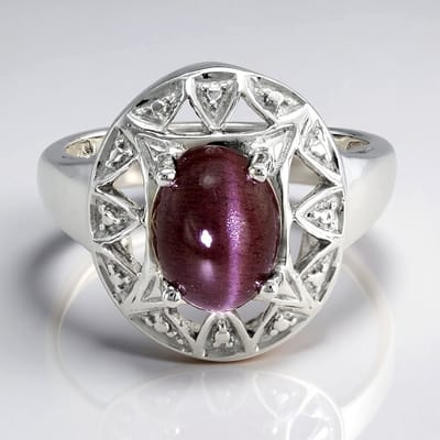 Cavill - 925 Sterling Zilveren ring dames - Kattenoog Scapoliet 1,5 ct - Ovale cabochon Braziliaanse edelsteen - Elegant geometrisch design