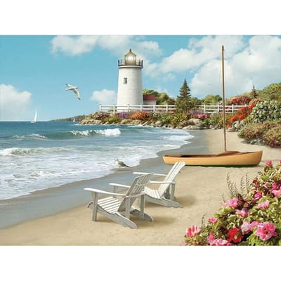 Diamant broderie diamant rond pittoresque plage et phare plein strass 5D diamant peinture 20X30CM
