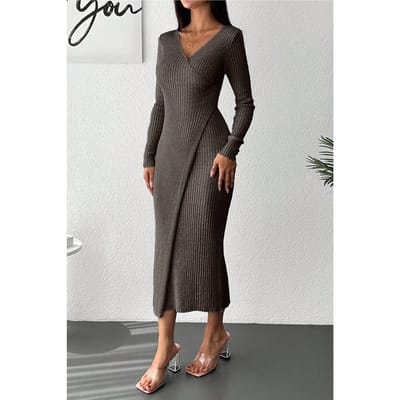 Geribbelde Boothals Bodycon Midi-jurk
