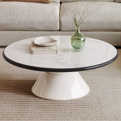 Guyii Meubels Ronde salontafel wit 71 cm – Gehard glazen blad – Hoogte 35 cm – Stevige voet – Minimalistisch design