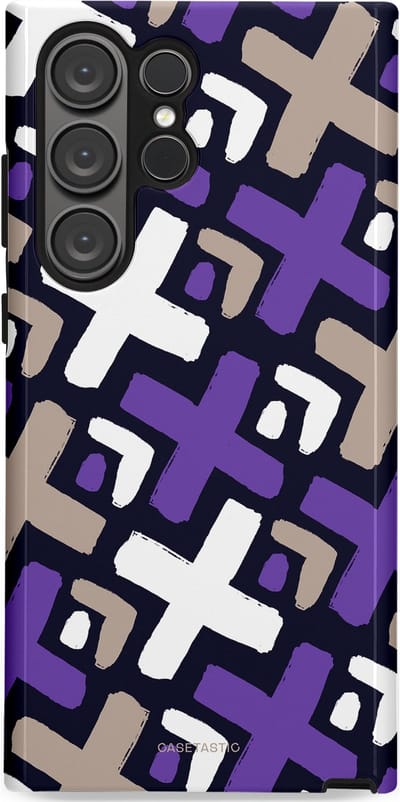Casetastic hoesje geschikt voor Samsung Galaxy S23 Ultra - Dubbellaagse bescherming - Fresh Paars Witte X's - Fashion Case - Donkerblauw Zilver Lavendel Wit