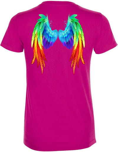 Dames T-shirt Regenboog Vleugels | Love for all | Gay Pride | Regenboog LHBTI | Fuchsia dames | maat XS