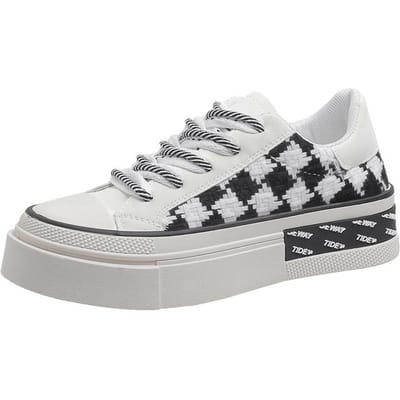 Retro Kleine Witte Schoenen Dames Lente en Herfst Nieuw Ins Trendy Platform Ruit Veelzijdige Sport en Vrije Tijd Boardschoenen 40 zwart