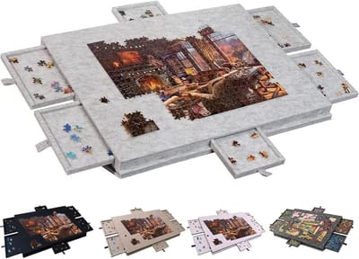 Draagbaar Puzzelbord - Puzzeltafel Vilten - Puzzels Leggen - Verstelbare Standaard - 77 x 54 cm - Lichtgrijs