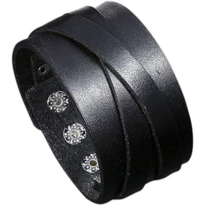 Breed Leren Polsbandje Voor Mannen Stijlvolle Zwarte Bruine Echt Lederen Armband Met Bedelarmbanden Punk Stijl Mannen Cadeau black