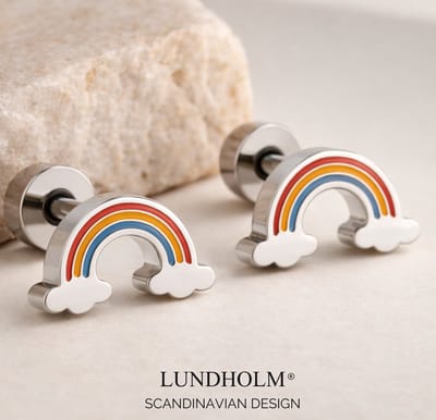 Lundholm Regenboog Oorknopjes dames – Premium Stainless Steel Zilver kleurig – Oorbellen – Oorbellen Regenboog – Hypoallergeen & Waterproof – Luxe Cadeau voor Meisjes – Inclusief Luxe Geschenkverpakking