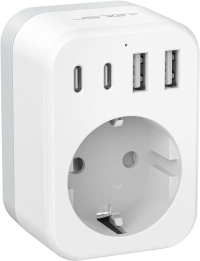 Thijox - Wereldwijde Reisadapterset met 2 USB-C en 2 USB-A poorten, Type G Stekker, Reisstekker voor Zuid-Afrika, Japan, India, VS, Australië en Groot