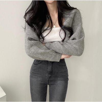 Herfst Nieuwe Stijl Gebreid Kort Cardigan Vest Sjaal Chic Koreaanse Mode Veelzijdige Tops voor Dames One size gray