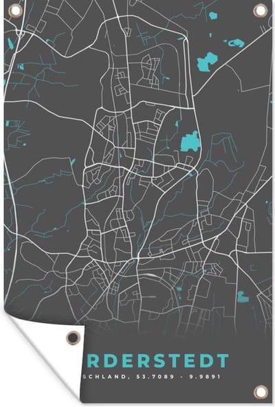 Muurdecoratie Norderstedt – Stadskaart – Blauw – Plattegrond – Stadskaart – Kaart - Duitsland - 120x180 cm - Tuinposter - Tuindoek