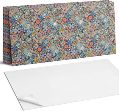 Coloray Plaktegels - Mozaïekpatronen in symmetrie Wandtegel Zelfklevend - 60 cm x 30 cm - Blauw Plaktegels - 6 stuks - Rechthoek PVC Tegels - Plaktegels Keuken - Zelfklevende Vloertegels Badkamer - Vinyltegels Vloer Zelfklevend - Portugese Tegels