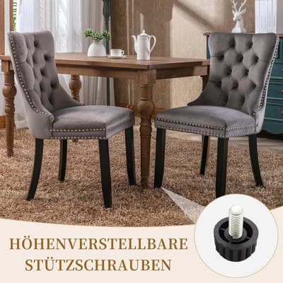 Luxe Velvet Eetkamerstoelen Set van 2 met Knopenrug en Ringgreep, Gestoffeerde Design Keukenstoelen met Studdetails en Verstelbare Antislip Pootjes, 62 × 50 × 95 cm