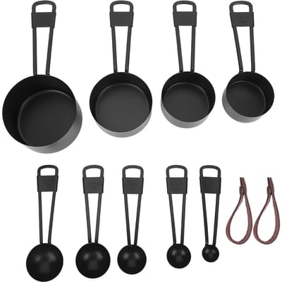 9 STUKS Zwarte Roestvrijstalen Maatbekers Set Koffielepel met Schaal voor Keuken Bakken Koken black