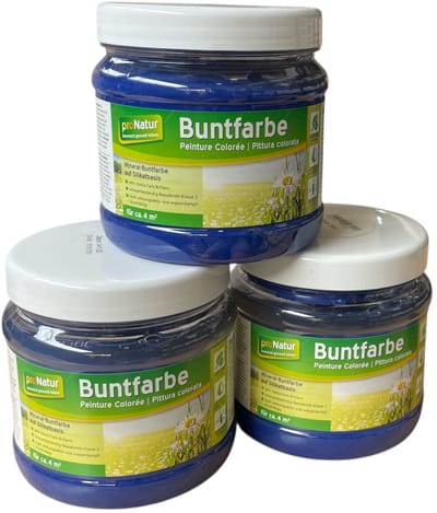 3 stuks Muurverf pro Natur Buntfarbe – Kleurvaste binnenmuurverf – Mat, Oplosmiddelvrij, Watergedragen – 750 ml Silicaatverf