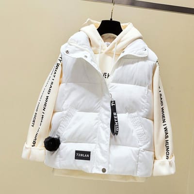 Dames los en dik kort vest, warm vest, donsjas, katoenen vest XXXL white