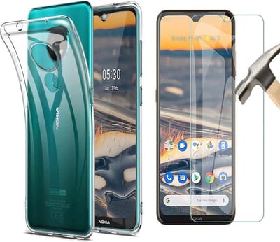 Silicone hoesje transparant met 2 Pack Tempered glas Screen Protector Geschikt voor: Nokia 5.3