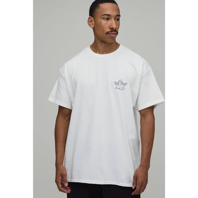 Oversized T-shirt Met Geborduurd Engelenmotief | White | Size Medium