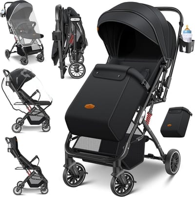 Lichte Opvouwbare Kinderbuggy met Voetenzak en Regenhoes