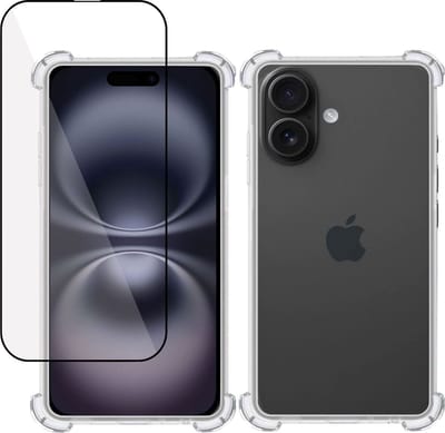 Hoesje + Screenprotector geschikt voor Apple iPhone 16 – Full Screen Tempered Glass - Extreme Shock Case Transparant