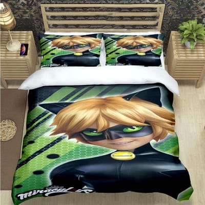 Klassieke Cartoon Kat Print Beddengoed Sets Beddengoed Set Dekbed Set Tieners Meisjes Cartoon M-Miraculous Tweeling Enkel Kind Cadeau EU Single(135*200cm)3pcs