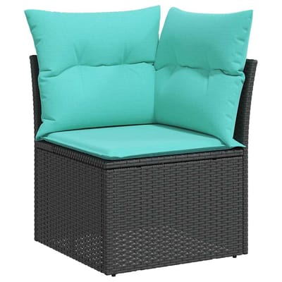 vidaXL - 11-delige - tuinbankset - met - kussens, - zwart - polyrotan