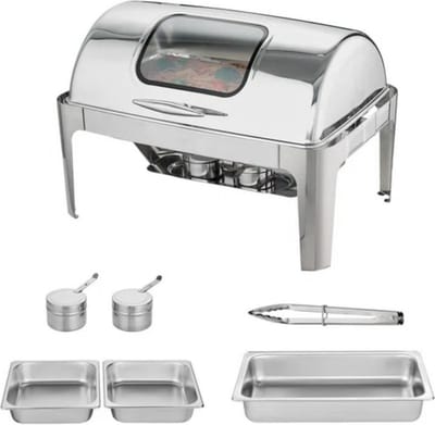 Buffetwarmer XL - Kijkglas - RVS - Warmhoudplaat - Voedselverwarmer met deksel - Chafing dish - Warmhoudbakken - 10L