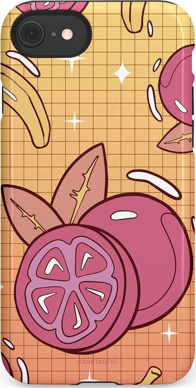 Casetastic Hoesje Geschikt voor Apple iPhone 7/8/SE - Stijlvolle Beschermende Duo-layer Case - Fruitige bananen ruitjes