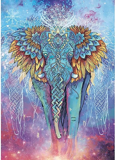 Postkaart Spirituele Olifant Mandala – ZintenZ Duurzame Ansichtkaart met Envelop – Milieuvriendelijk Papier – 13,5 x 13,5 cm
